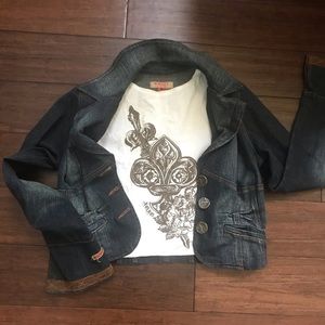 Jean jacket brown stitchingsleeves belled bottom